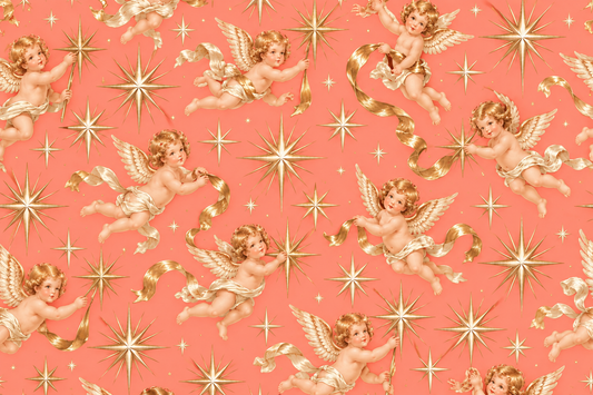 MCM Cherub Holiday Wrapping Paper - pastel coral